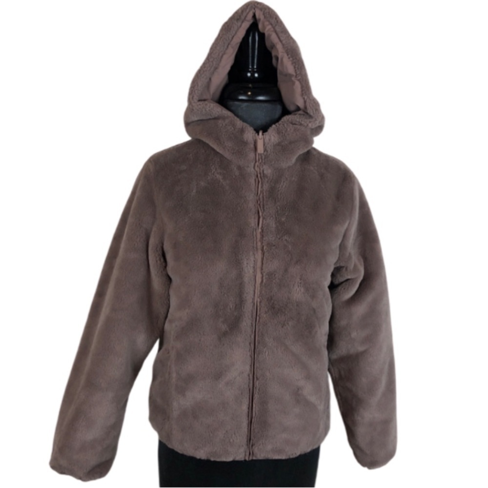 Abercrombie Kids Jacket Girls Faux Fur Reversible Hooded Puffer Size 11/12